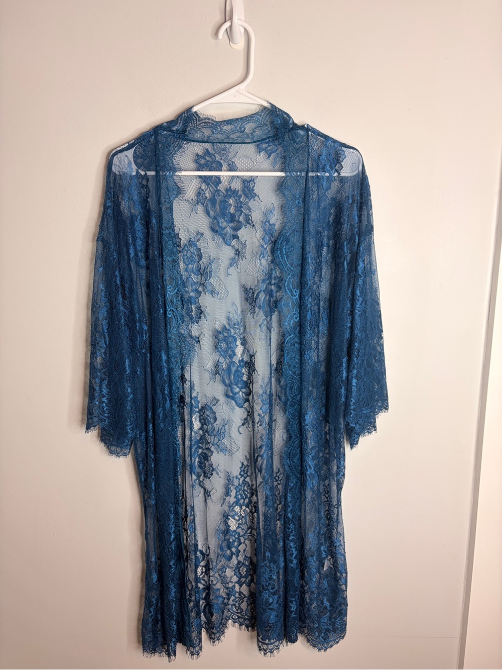 Sheer Lace Kimono Robe - Royal Blue XXL